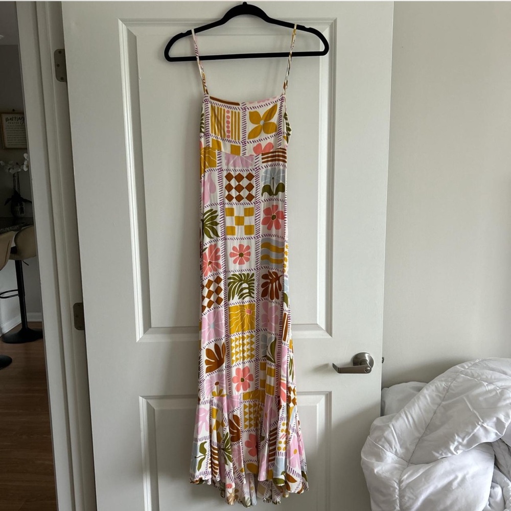 Pink and Yellow Spaghetti Strap Sundress Maxi